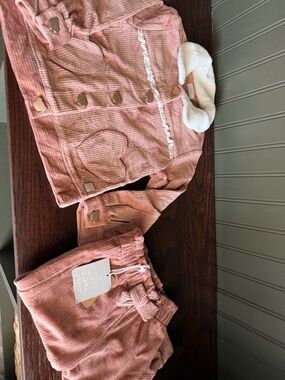 Corduroy Heart-Pocket Kids Jacket & Pants Set - Blush Pink
